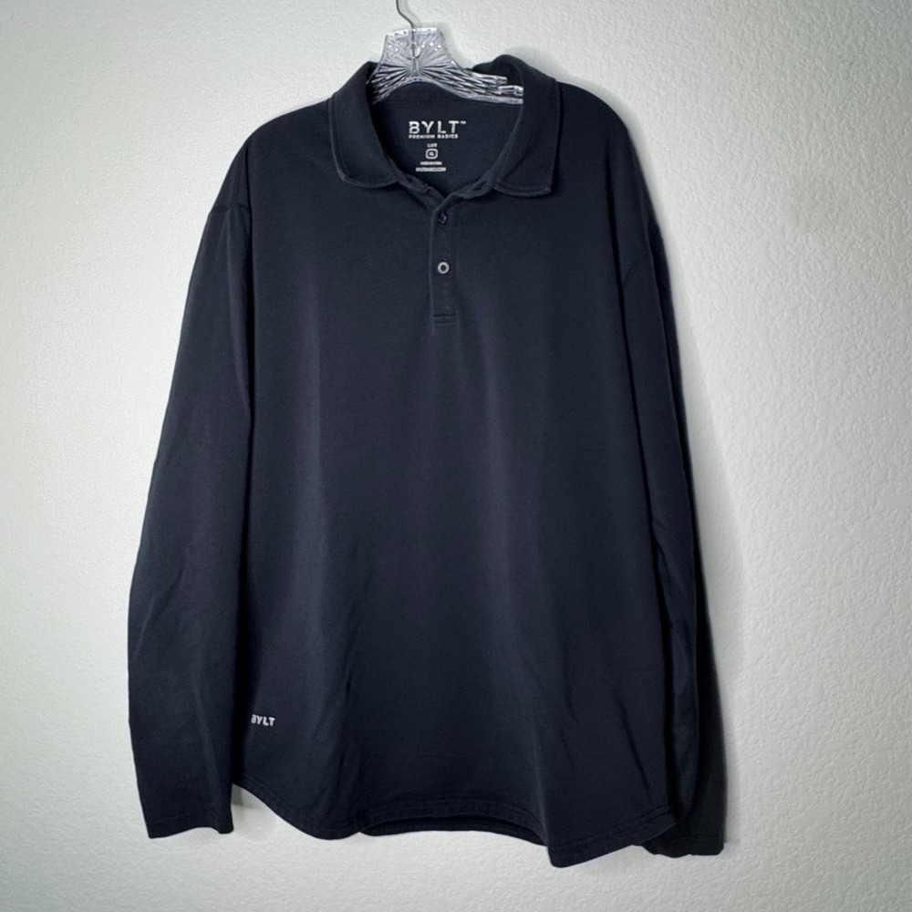 BYLT Premium Basics Lux Long Sleeve Polo Shirt Navy Blue Stretch Cotton Men's XL